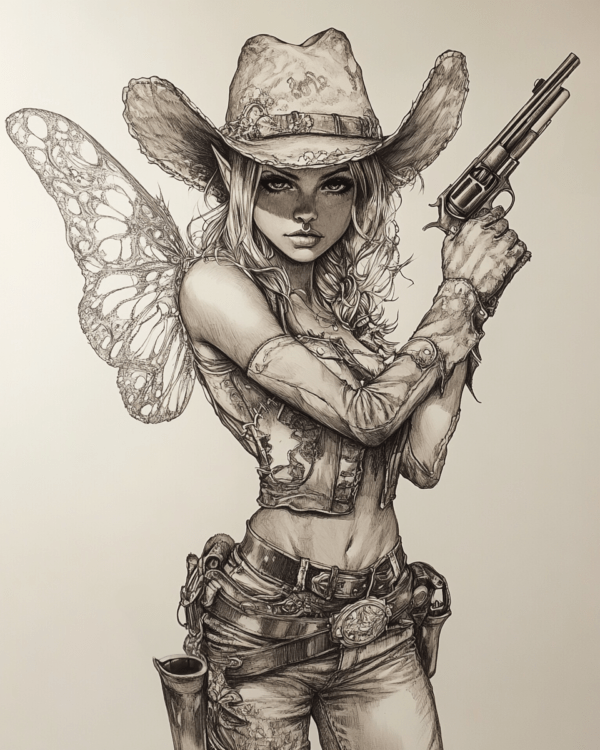 Pencil Drawing Cowgirl Fairy