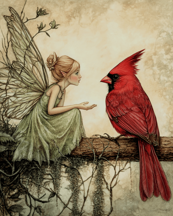 Fairy Confides in Cardinal (Bird)