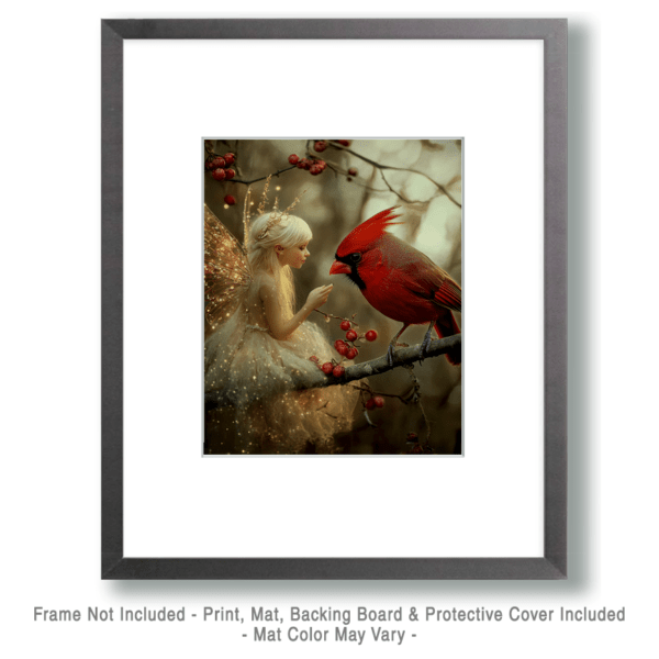 Fairy Talking to a Cardinal (Bird) Art