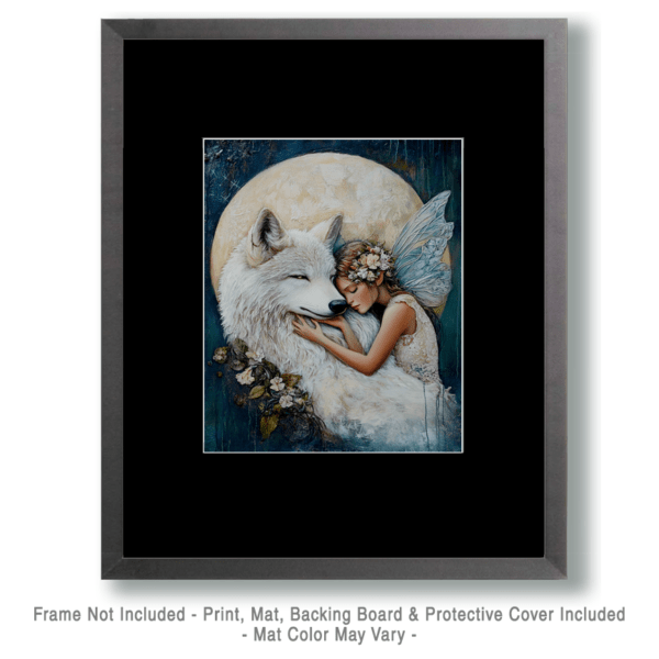 Full Moon White Fairy and White Wolf Art