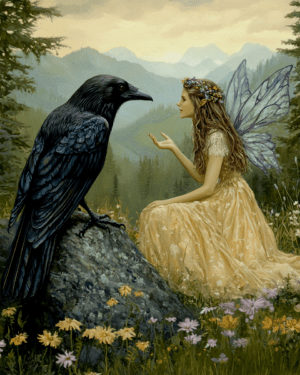 Fairy Confiding in a Raven