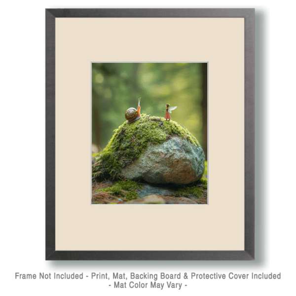 Fairy and Snail Arguing on a Moss Rock Art