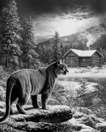 Pencil Sketch of Mountain Lion in the Backyard