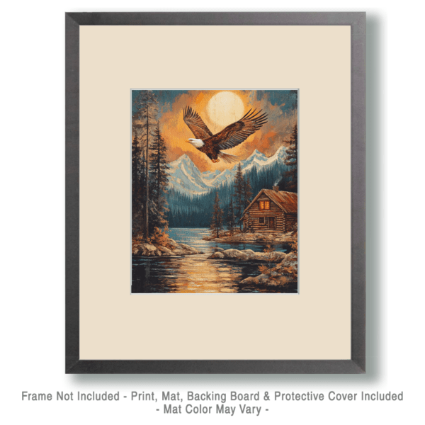 Evening Bald Eagle Flying Above Lake Art