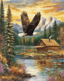 Bald Eagle Flying Above Lake