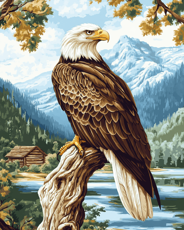 Bald Eagle Perched Above Lake