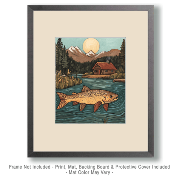 Folk Art Trout and Cabin Art