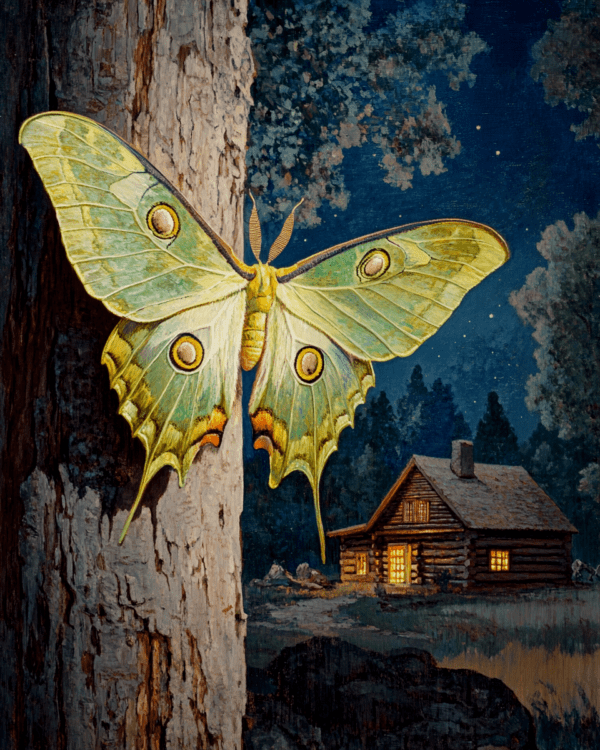 Luna Moth and Cabin