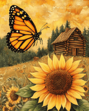 Monarch Butterfly and Sunflower