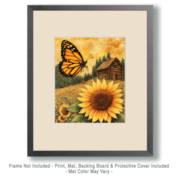 Monarch Butterfly and Sunflower Art