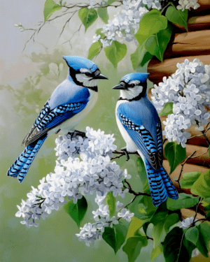 Blue Jays on Lilac by Homestead