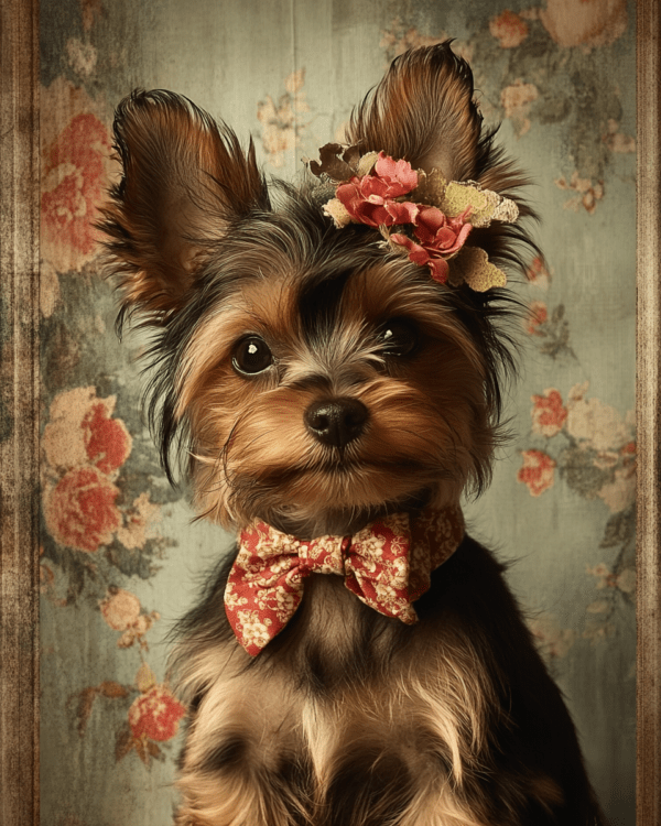 Yorkshire Terrier Puppy with Flowers