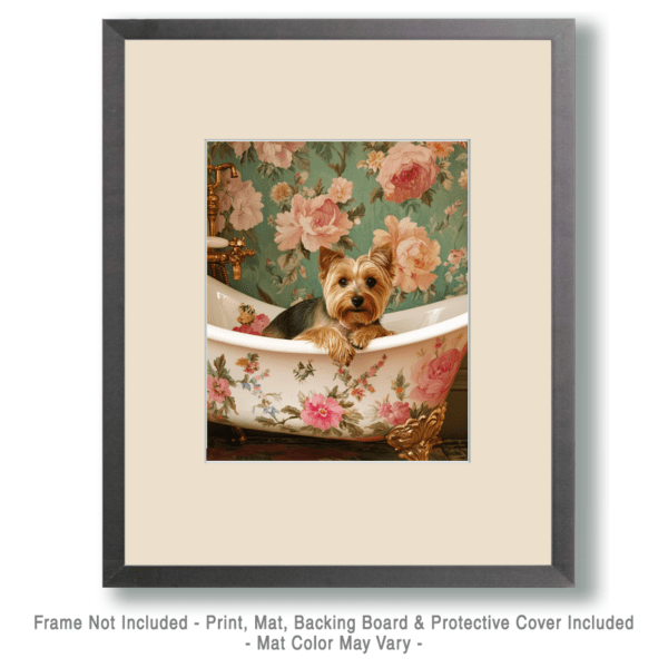 Yorkshire Terrier in Floral Bathtub Art