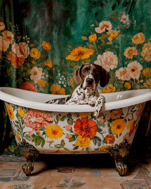 German Shorthaired Pointer in Bathtub