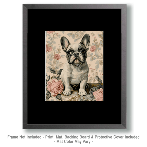 French Bulldog Puppy with Roses Art