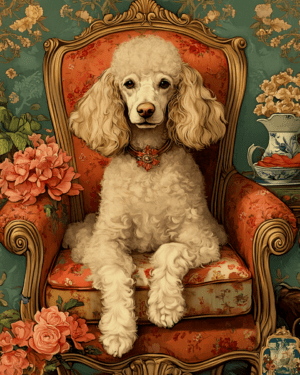 Poodle in Red Chair