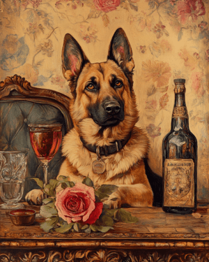 German Shepard with Wine