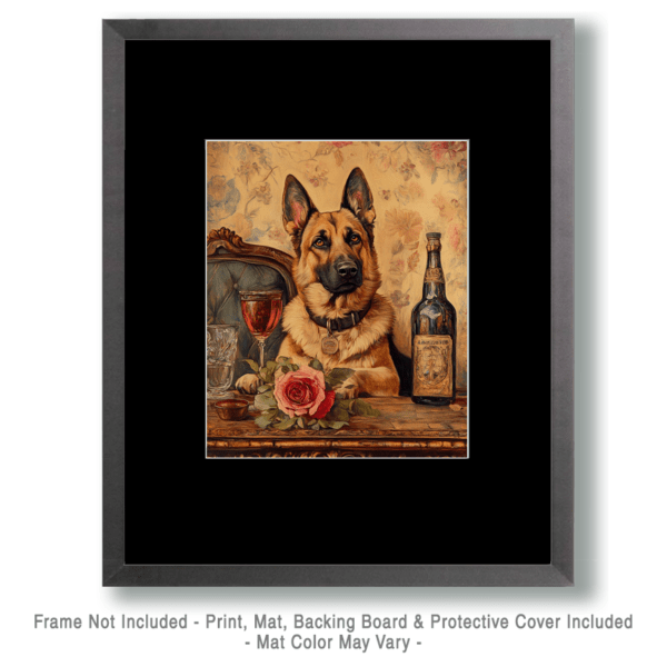 German Shepard with Wine Art