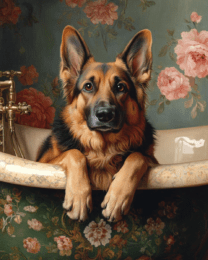 German Shepard in Bathtub