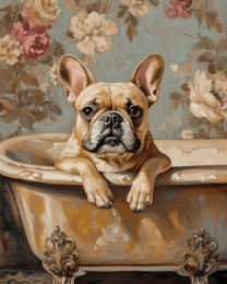 Fawn French Bulldog in Bathtub