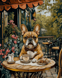 Fawn French Bulldog at Paris Cafe