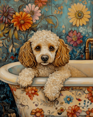 Poodle Puppy in Bathtub