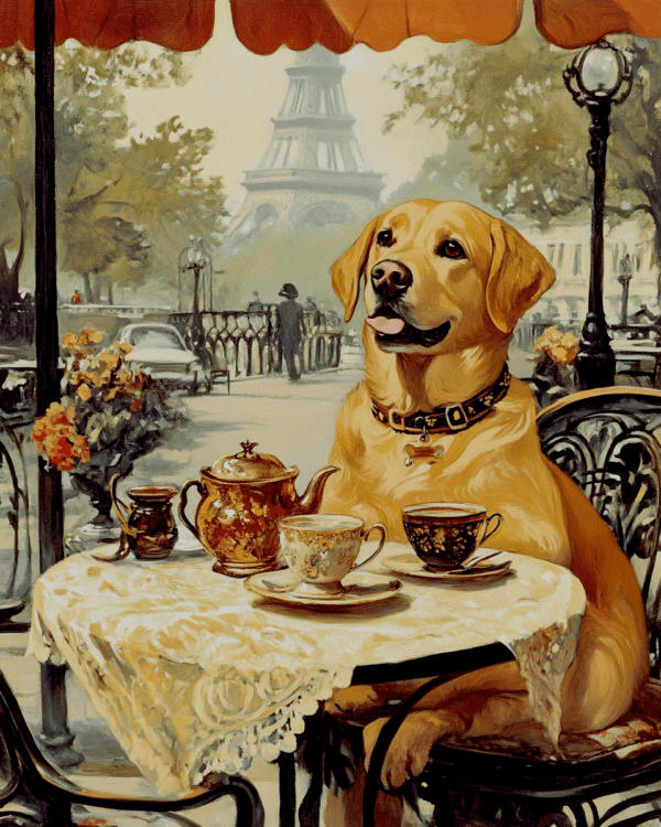 Labrador Retriever at a Paris Cafe