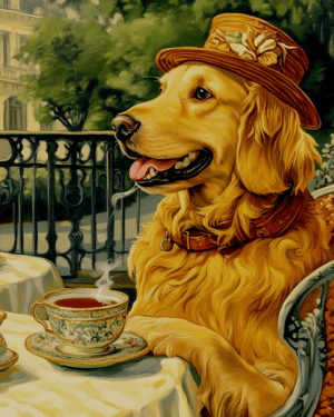 Lady Golden Retriever at a Paris Cafe