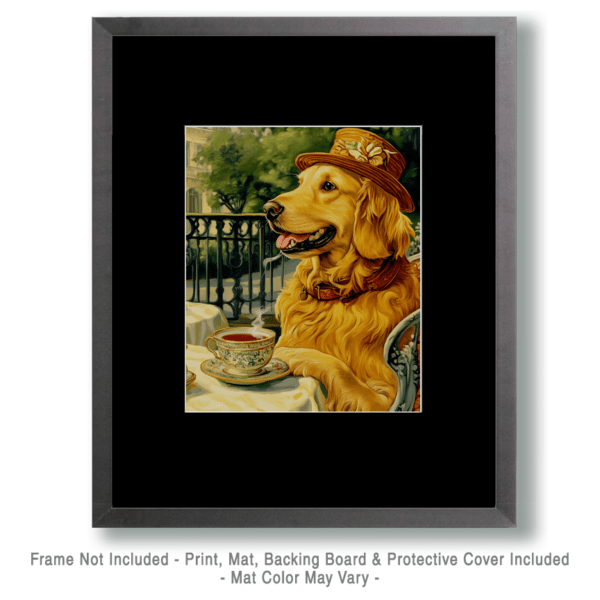 Lady Golden Retriever at a Paris Cafe Art