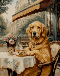 Golden Retriever at a Paris Cafe