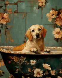 Golden Retriever Puppy in a Bathtub