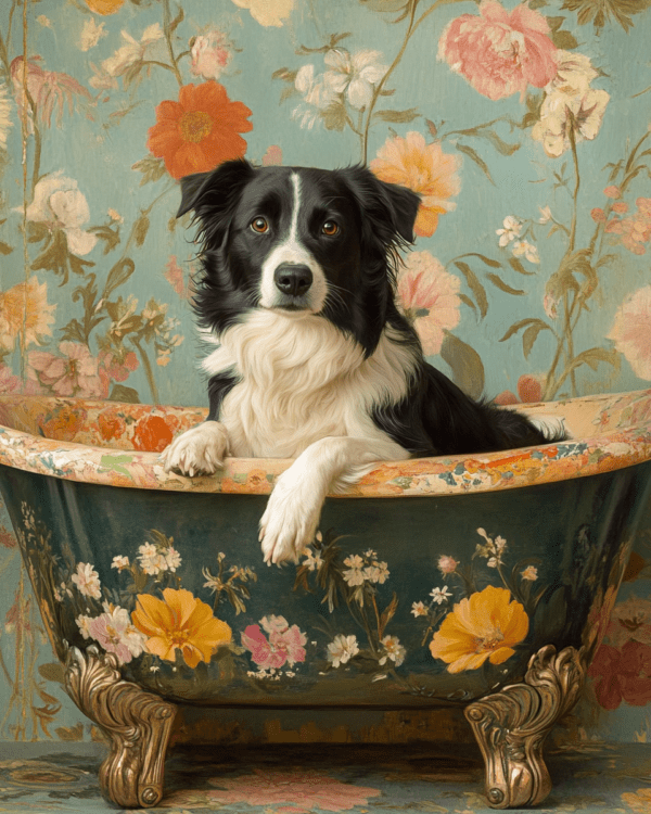 Border Collie in Bathtub