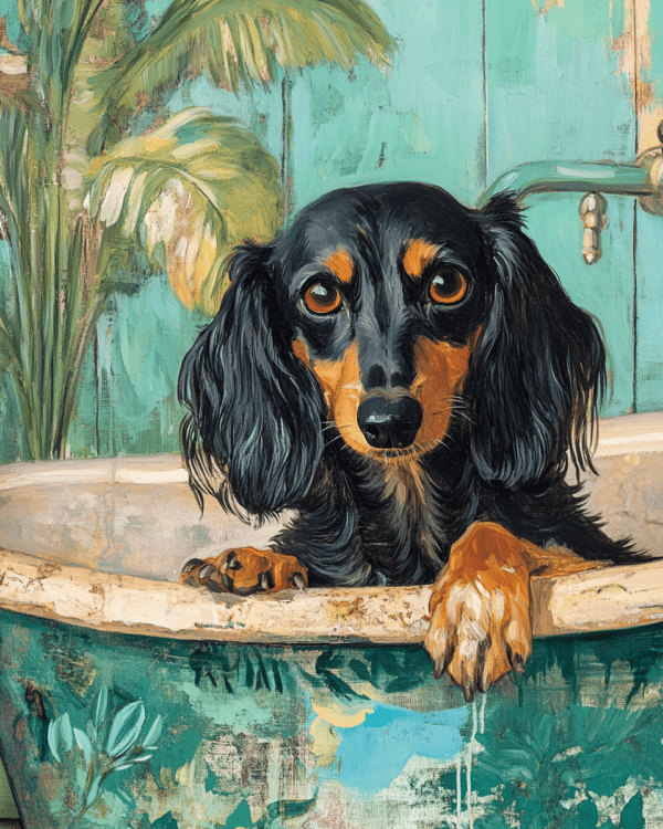 Dachshund Puppy in Bathtub