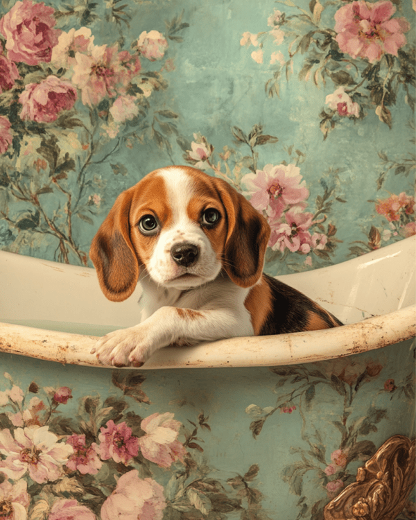 Beagle Puppy in Bathtub