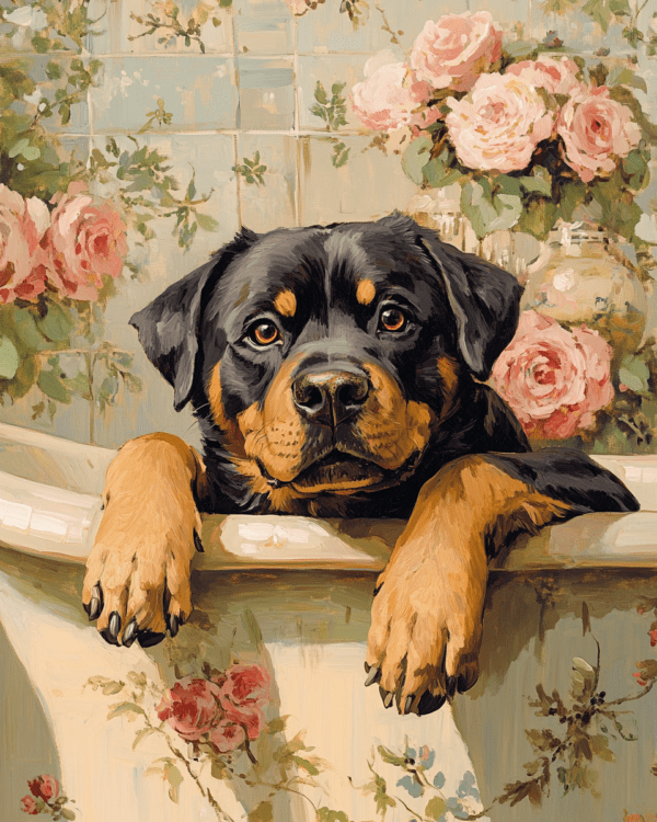 Rottweiler in Bathtub