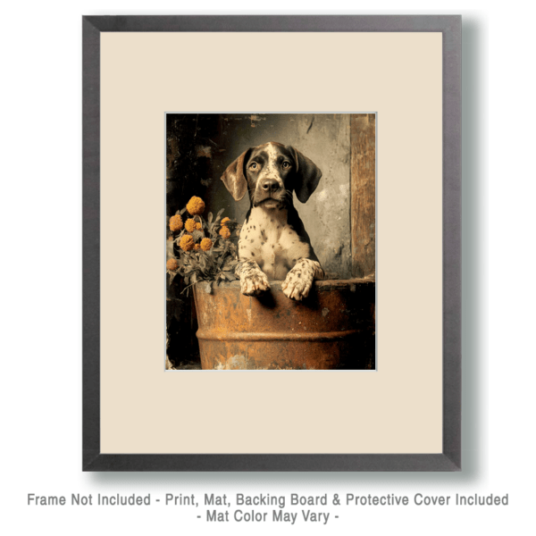 German Shorthaired Pointer in Barrel Art