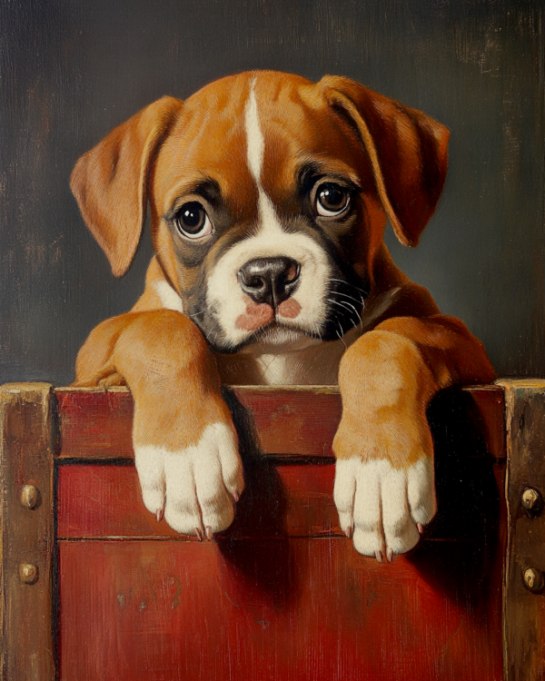 Boxer Puppy Over a Barrel