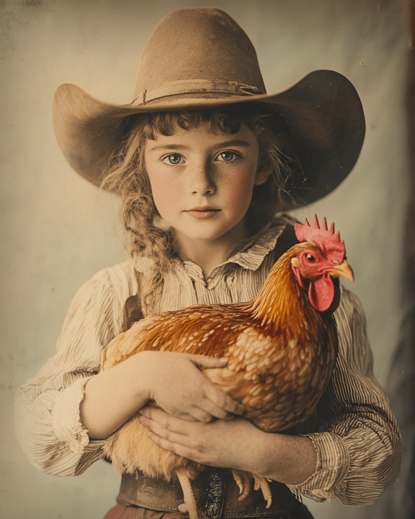 Cowgirl Holding Her Pet Chicken