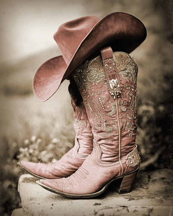 Vintage Pink Cowgirl Boots and Hat