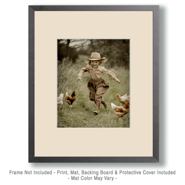 Little Cowgirl Running Through the Chickens Photo