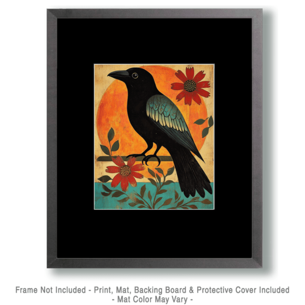 Folk Art Raven Sunrise Artwork