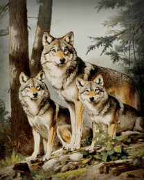 Antique Style Wolf Family