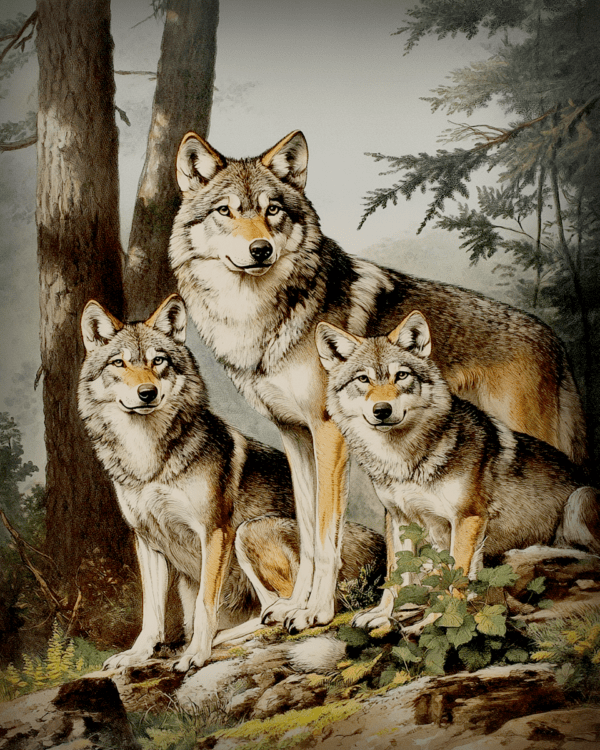 Antique Style Wolf Family