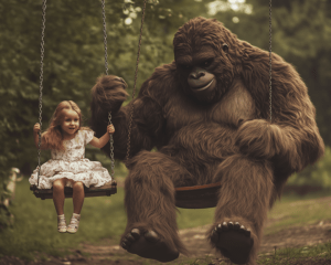 W Bigfoot on a swing set