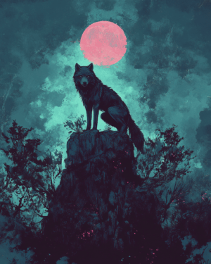 Pink Moon Wolf