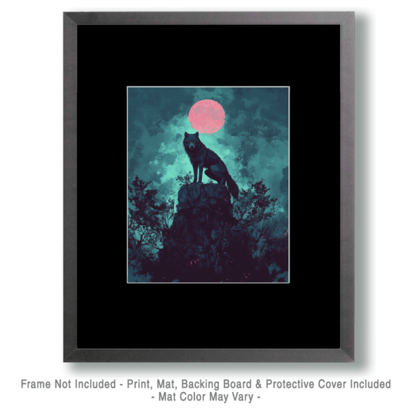 Pink Moon Wolf Art