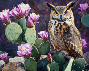 Great Horned Owl Desert Flora #1