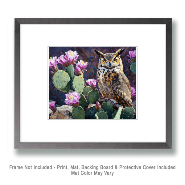 Great Horned Owl Desert Flora #1 Art