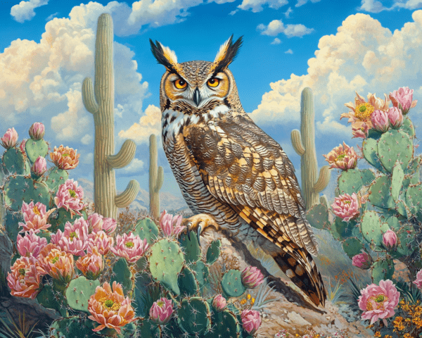 Great Horned Owl Desert Flora #2