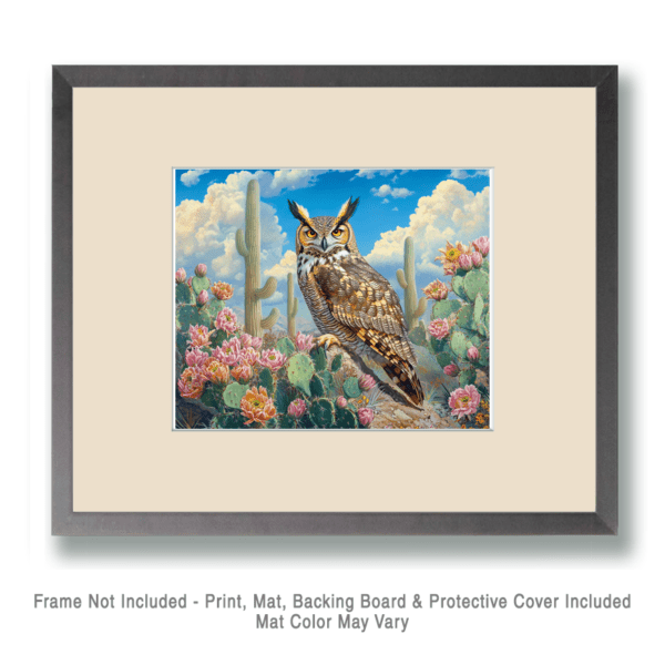 Great Horned Owl Desert Flora #2 Art